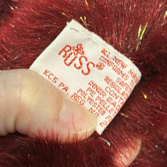 RUSS Spangles Red Teddy Bear 14 Inches Festive Opalescent Fur - Picture 5 of 7